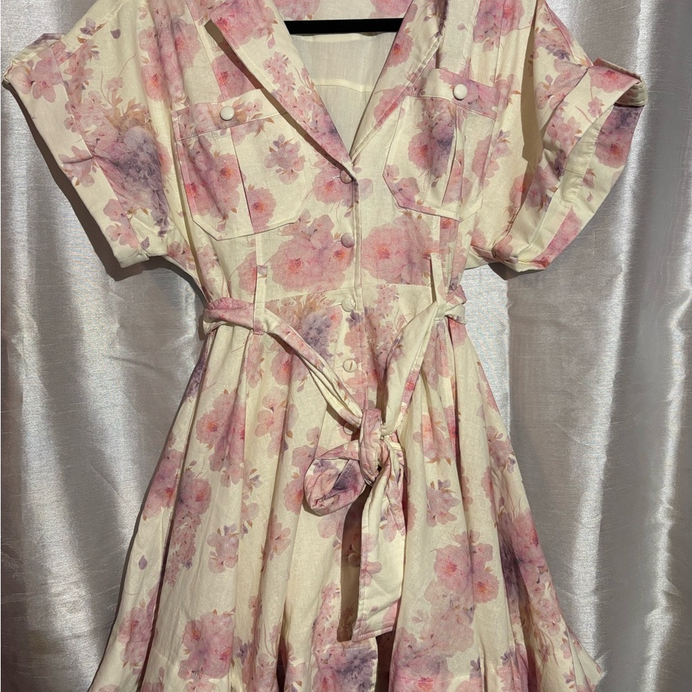 Talulah Floral Midi Dress in Pink and Cream size S
